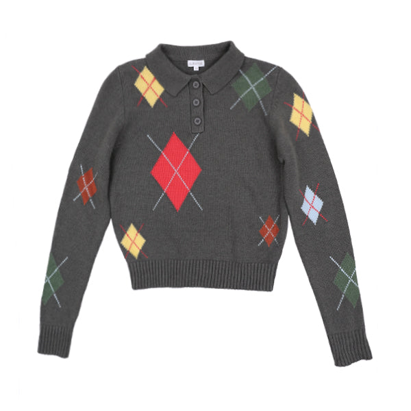 Luna Mae Grey Multi Emmy Argyle Sweater