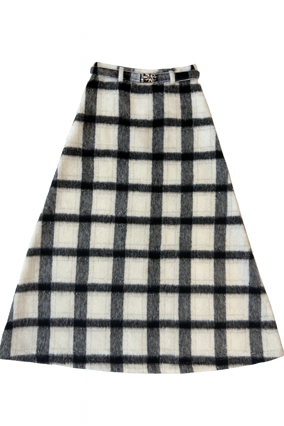 Marli Riches Ivory/Black Metallic Check Skirt w/ Belt