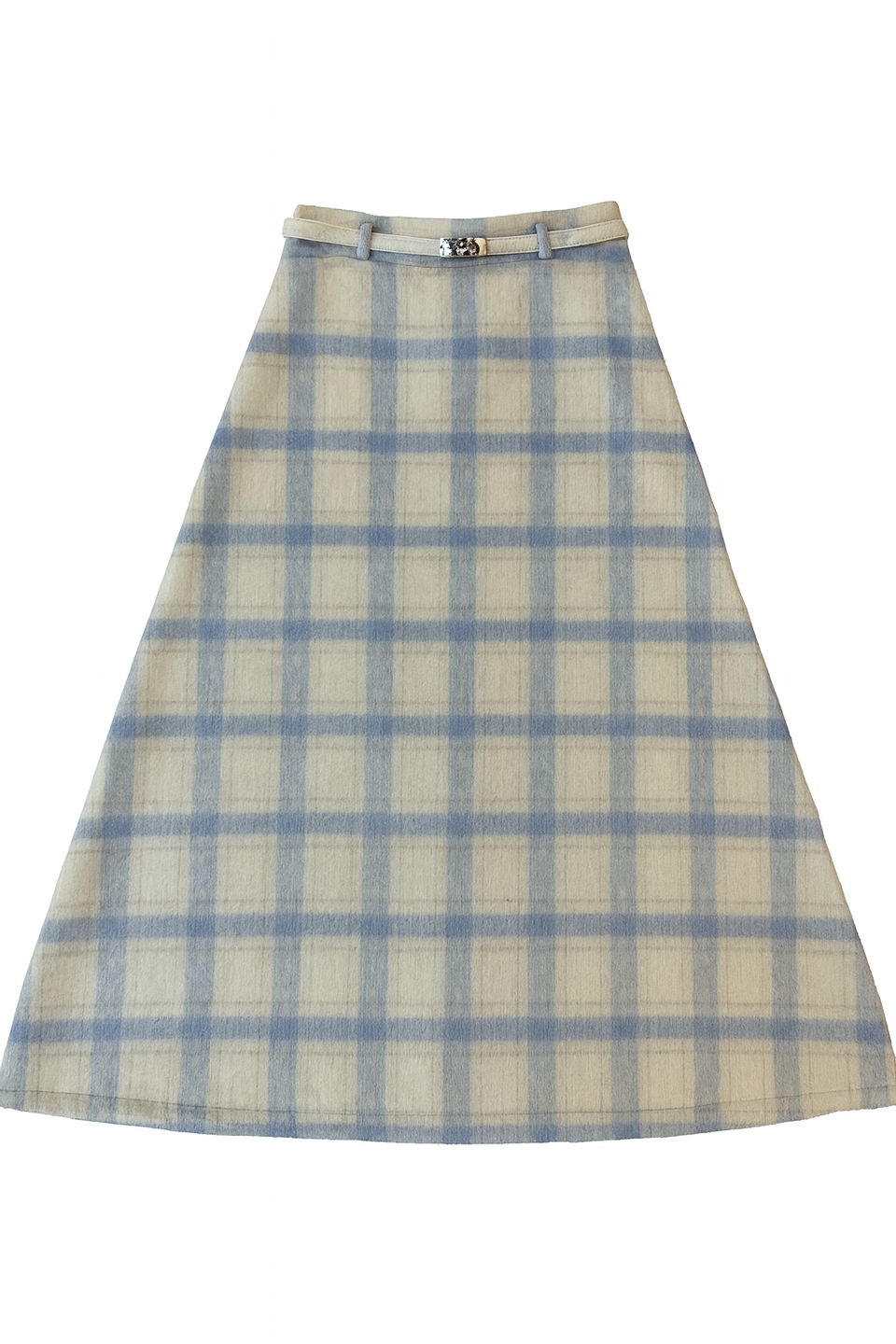 Marli Riches Ivory/Blue Metallic Check Skirt w/ Belt