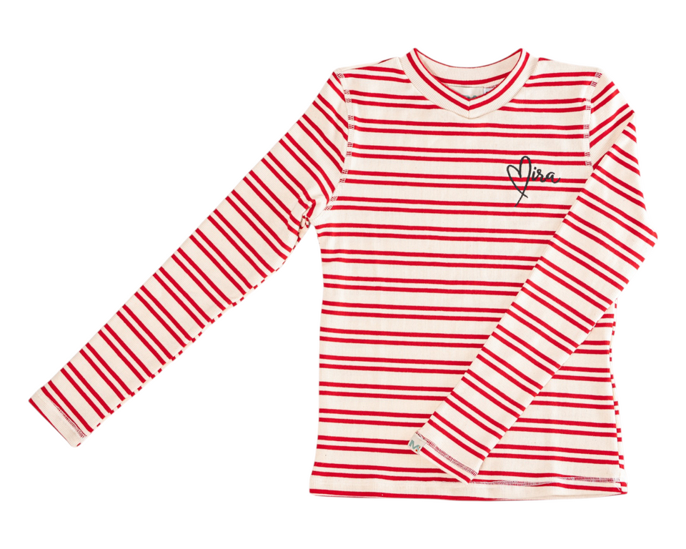 Mira LA Red/Ecru Stripe Brea Girl Top RUNS SMALL SIZE UP!