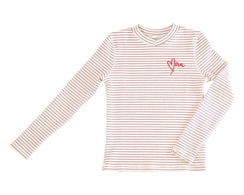 Mira LA Burgundy/Ecru Stripe Brea Girl Top RUNS SMALL SIZE UP!