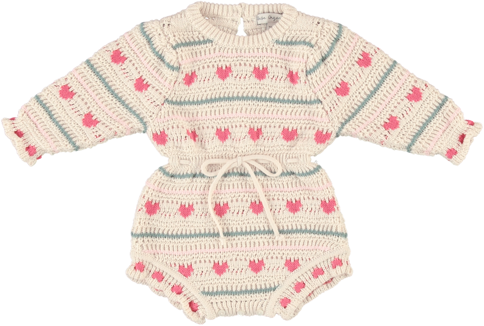 Bebe Organic Josie Heart Knit Romper must size down.