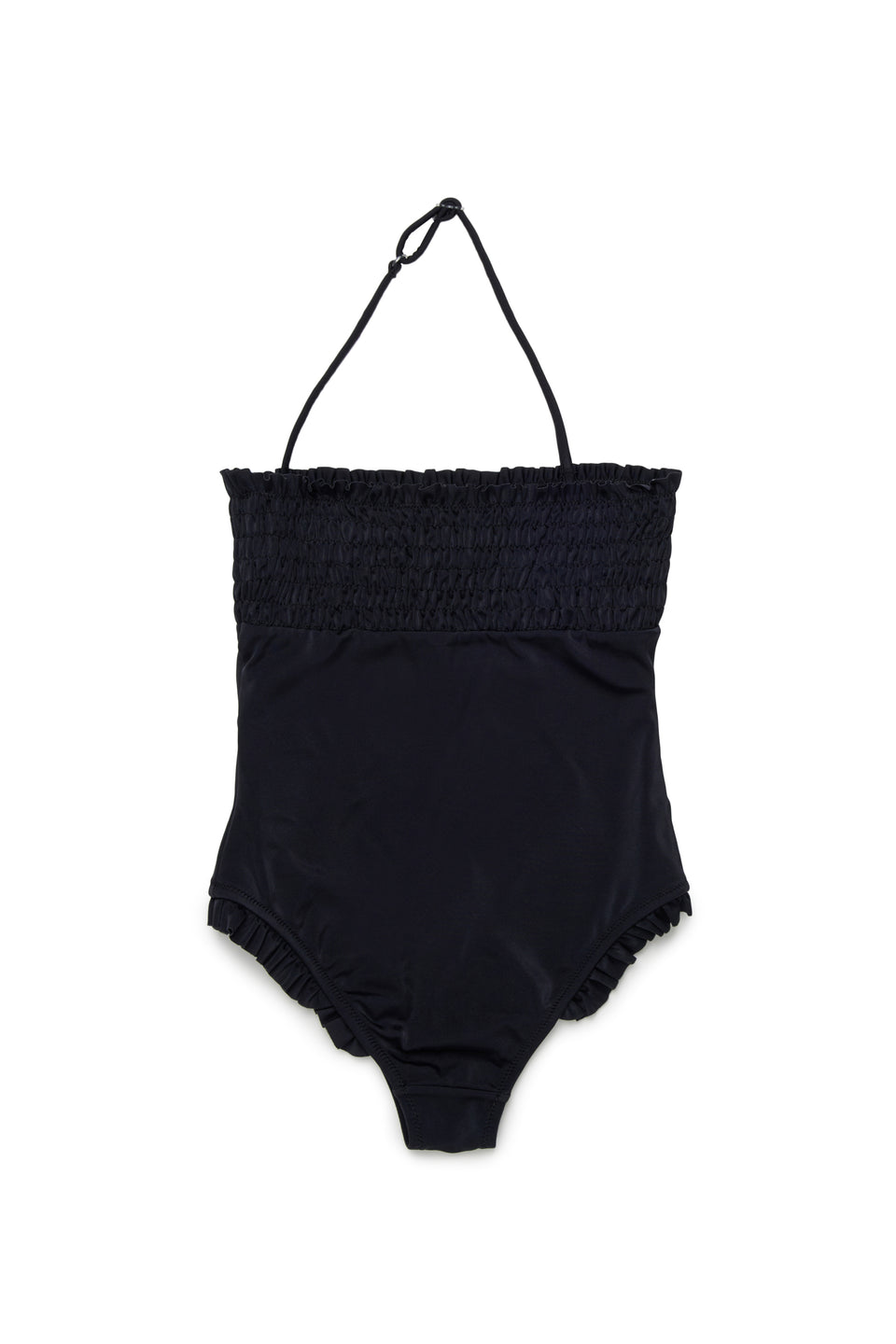 N21 Black Smocked Halter Ruffle Trim Swimsuit