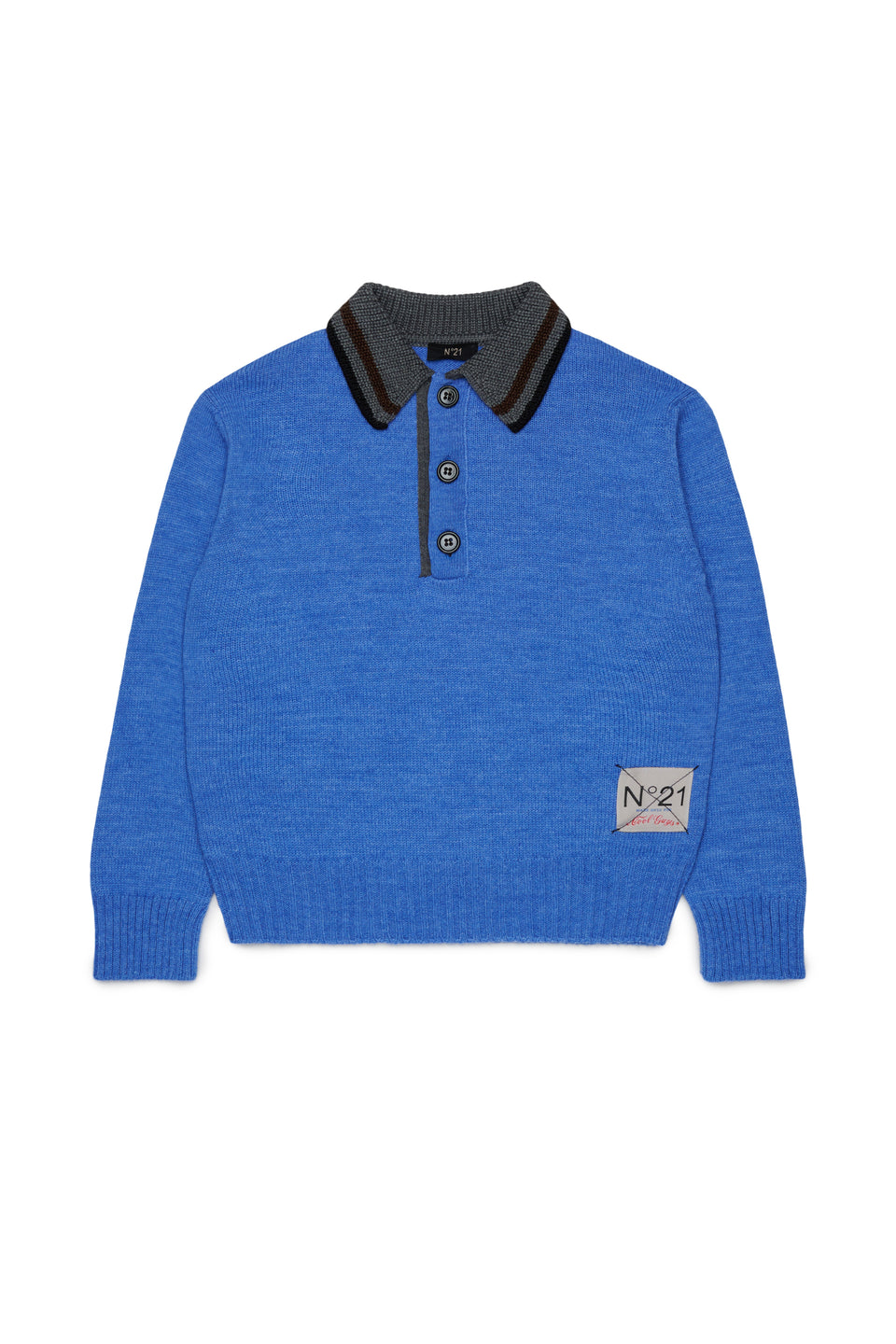 N21 Blue L/S Knit Polo Contrast Collar Sweater