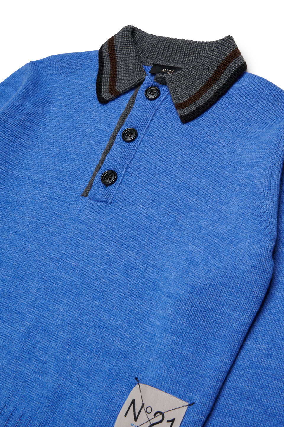 N21 Blue L/S Knit Polo Contrast Collar Sweater