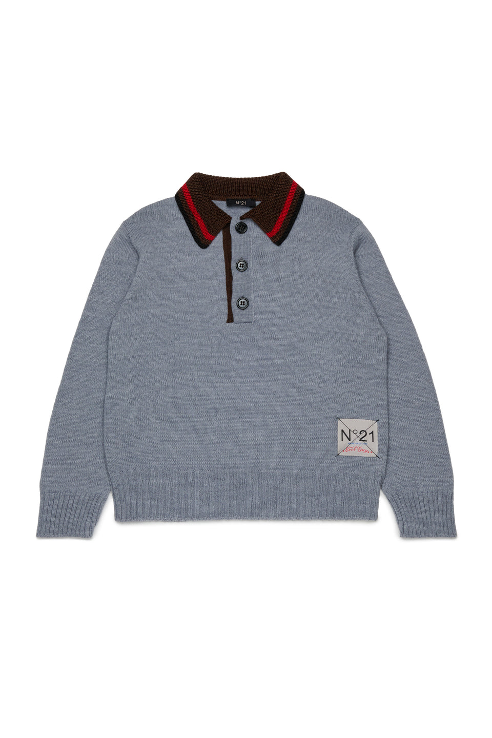 N21 Grey L/S Knit Polo Contrast Collar Sweater