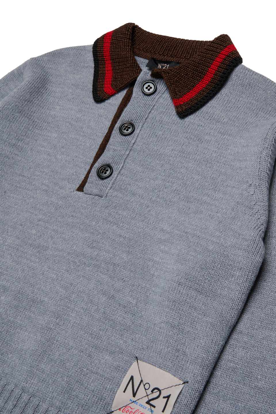 N21 Grey L/S Knit Polo Contrast Collar Sweater