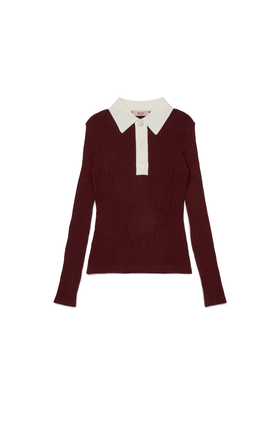 N21 Maroon L/S Rib Knit Contrast Polo