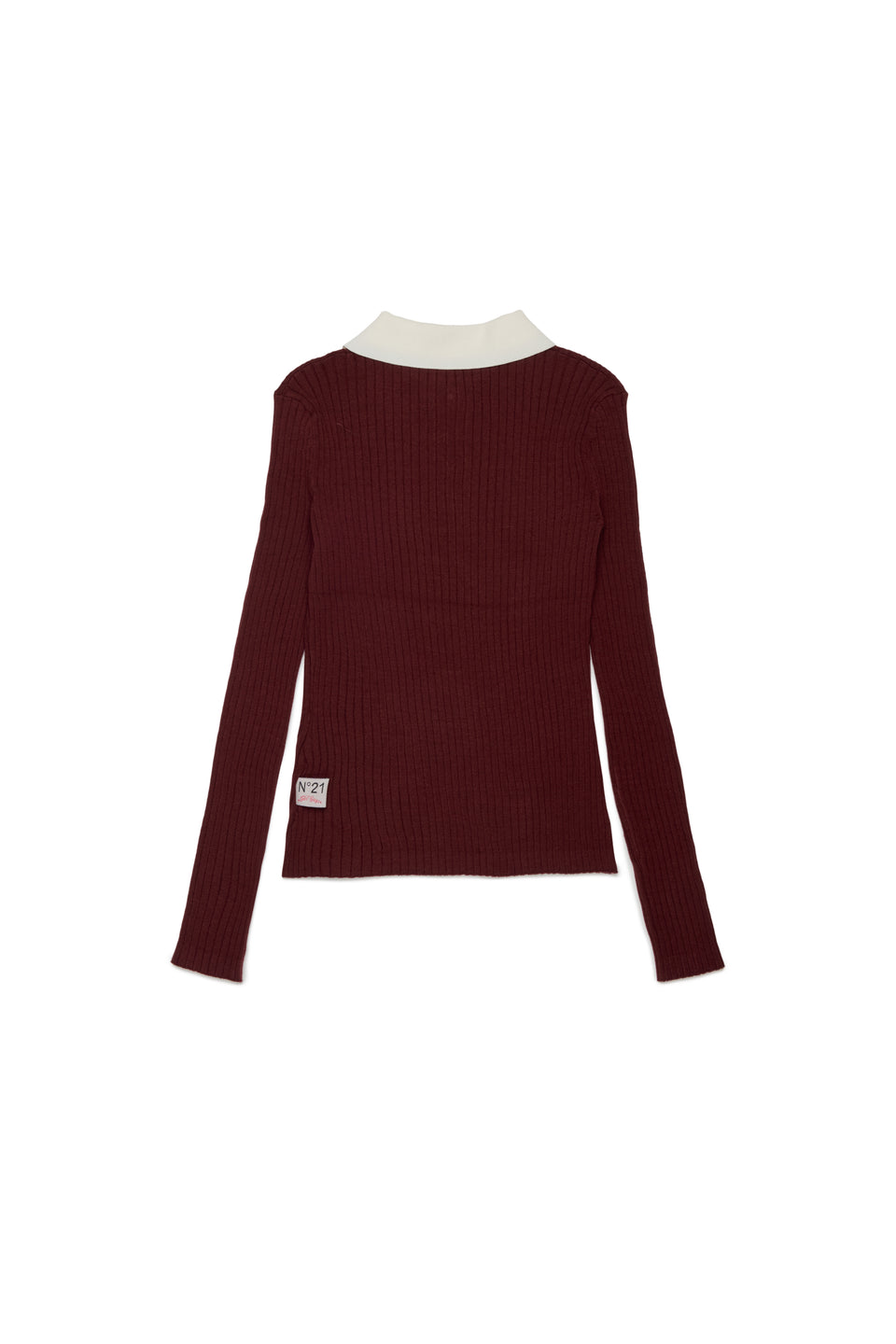 N21 Maroon L/S Rib Knit Contrast Polo