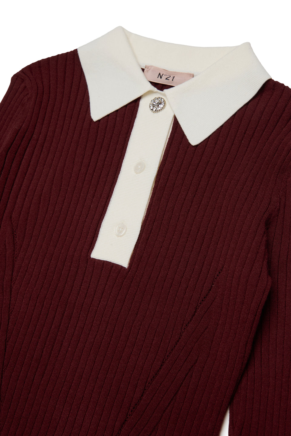 N21 Maroon L/S Rib Knit Contrast Polo