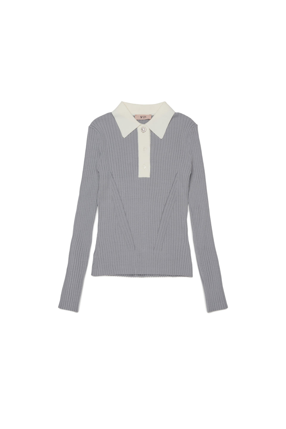 N21 Grey L/S Rib Knit Contrast Polo