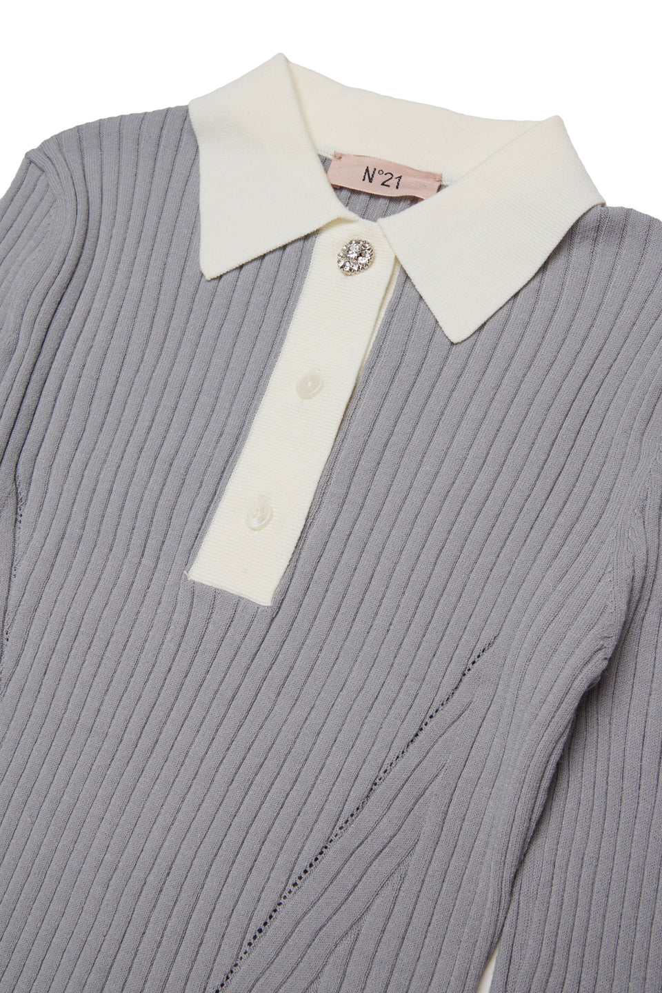 N21 Grey L/S Rib Knit Contrast Polo