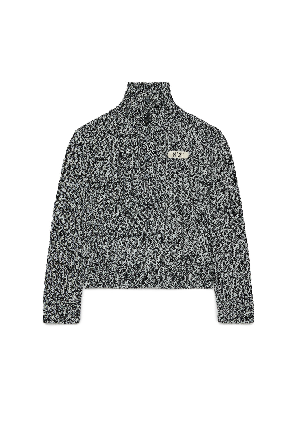 N21 Black Half Button Funnel Neck Speckled Sweater