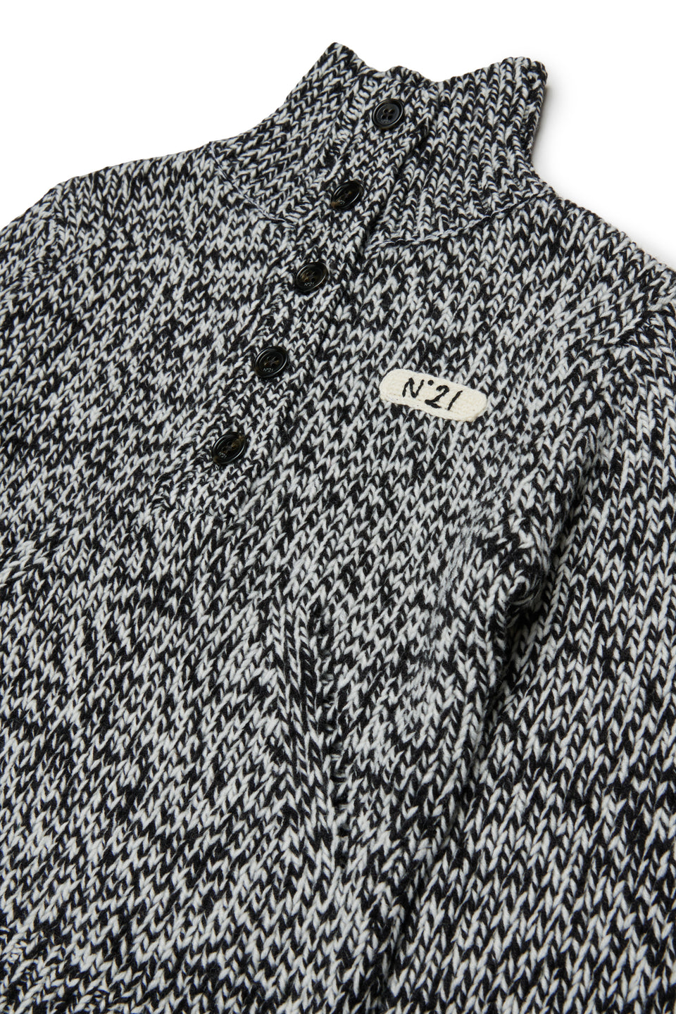 N21 Black Half Button Funnel Neck Speckled Sweater
