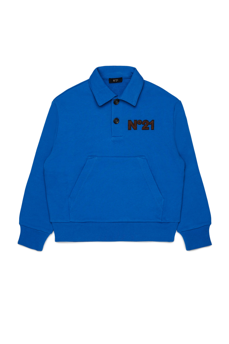 N21 Blue L/S French Terry Kangaroo Pocket Polo