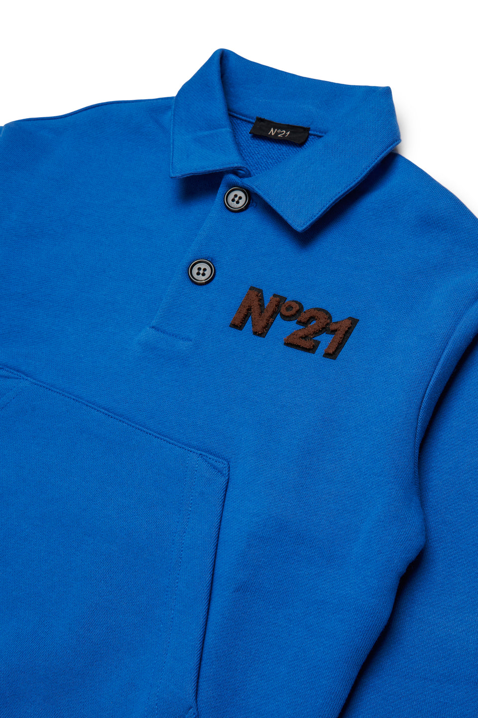 N21 Blue L/S French Terry Kangaroo Pocket Polo