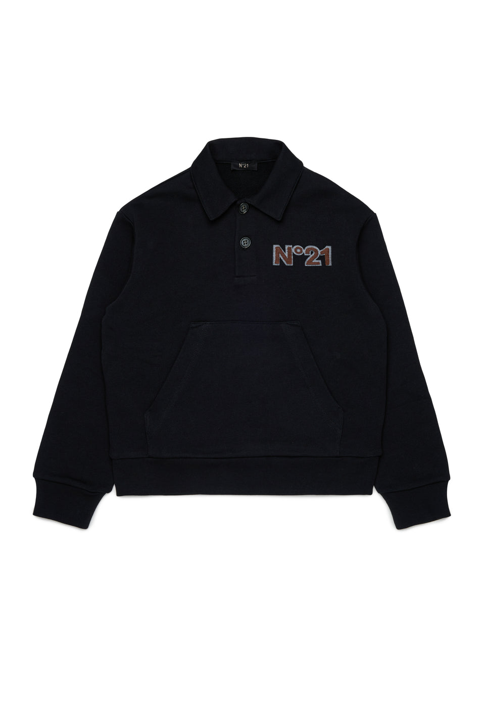 N21 Black L/S French Terry Kangaroo Pocket Polo