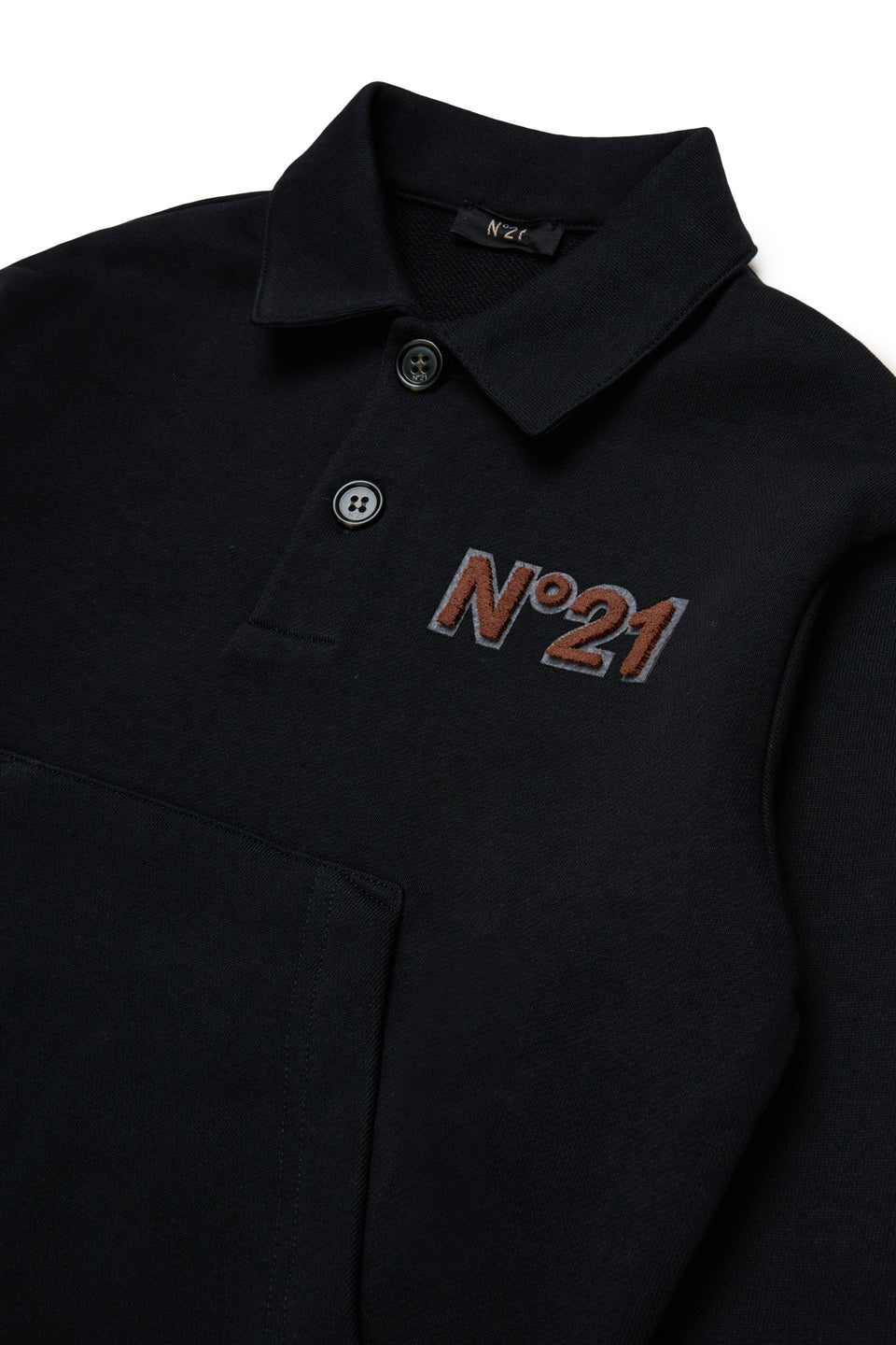 N21 Black L/S French Terry Kangaroo Pocket Polo