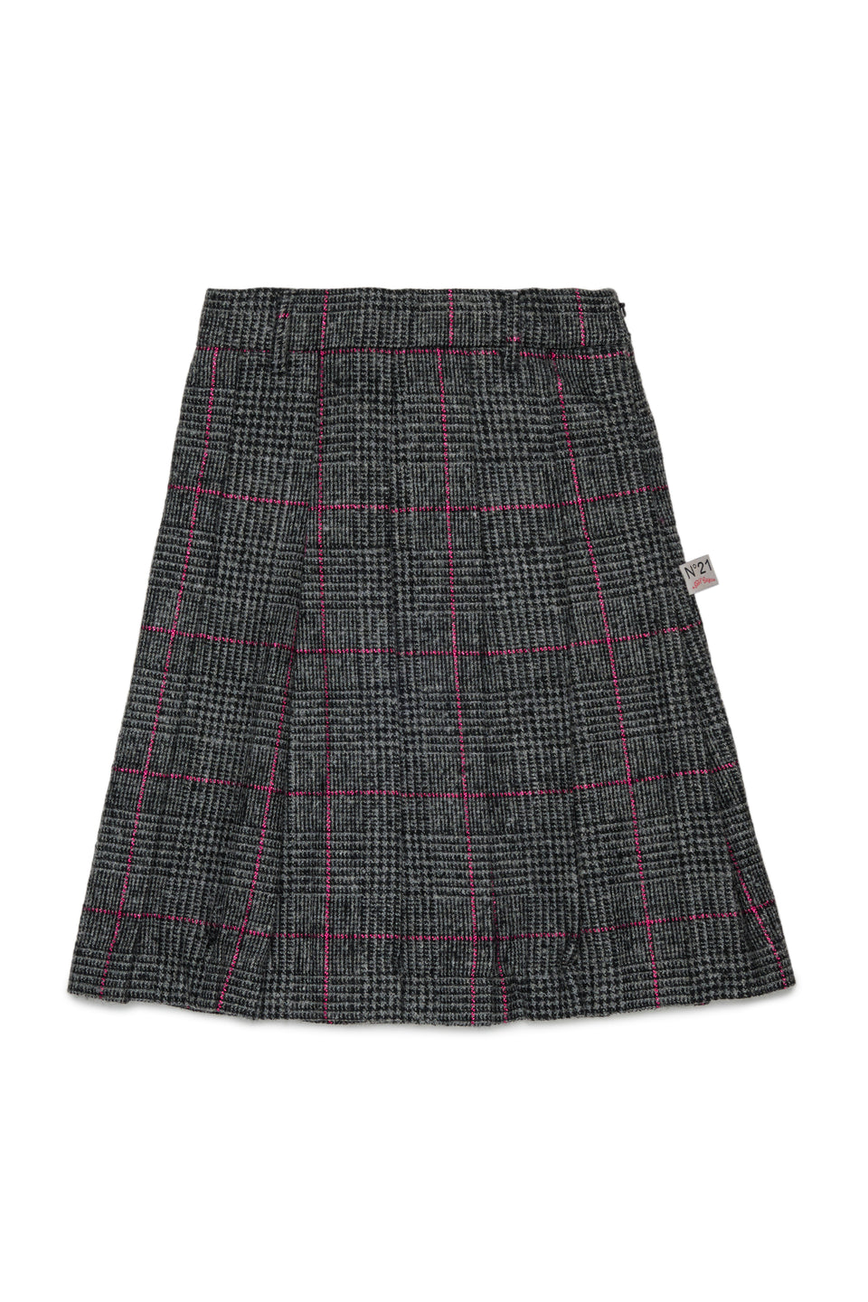 N21 Grey Glen Checked Pleated Lurex Threads Skirt