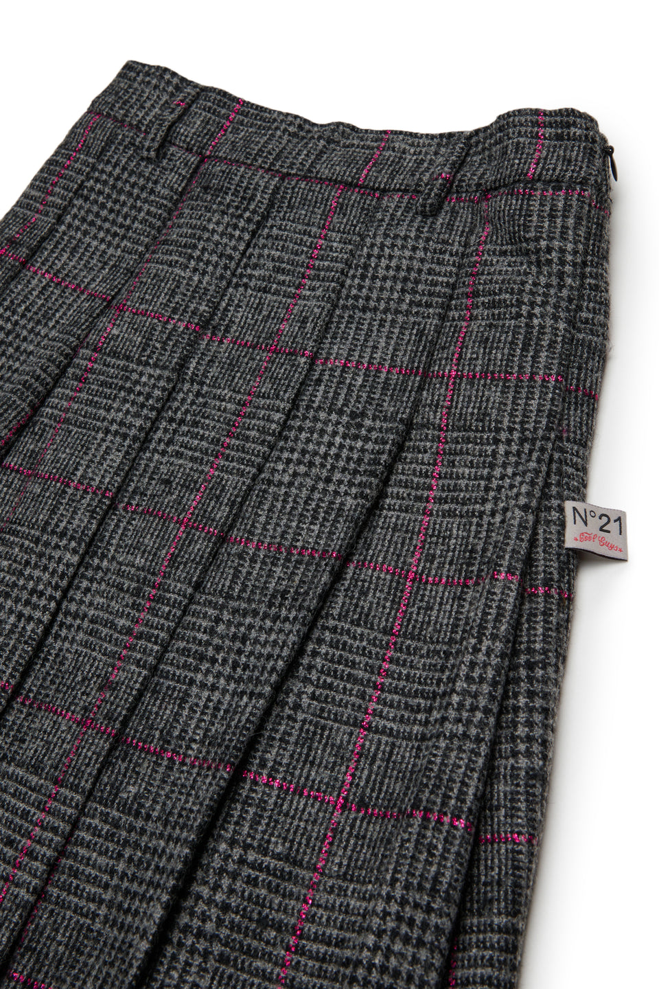 N21 Grey Glen Checked Pleated Lurex Threads Skirt