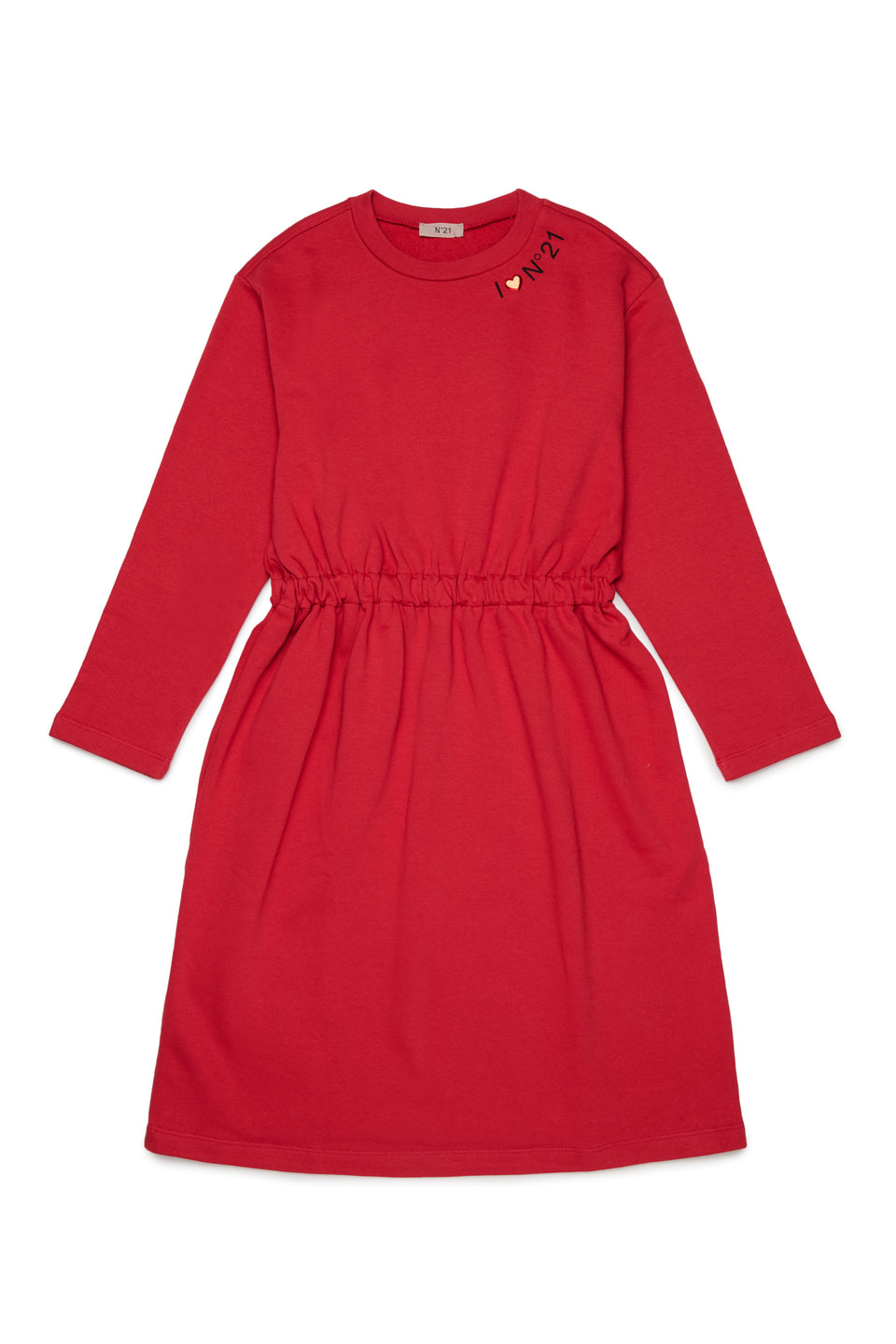 N21 Coral Red L/S Midi Sweat Logo Dress -*Runs Long Check Measurements