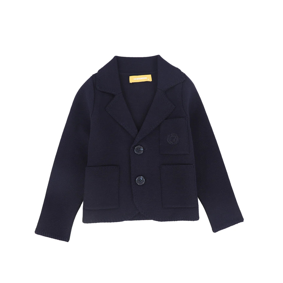 Le Bourdon Navy Piped Knit Blazer