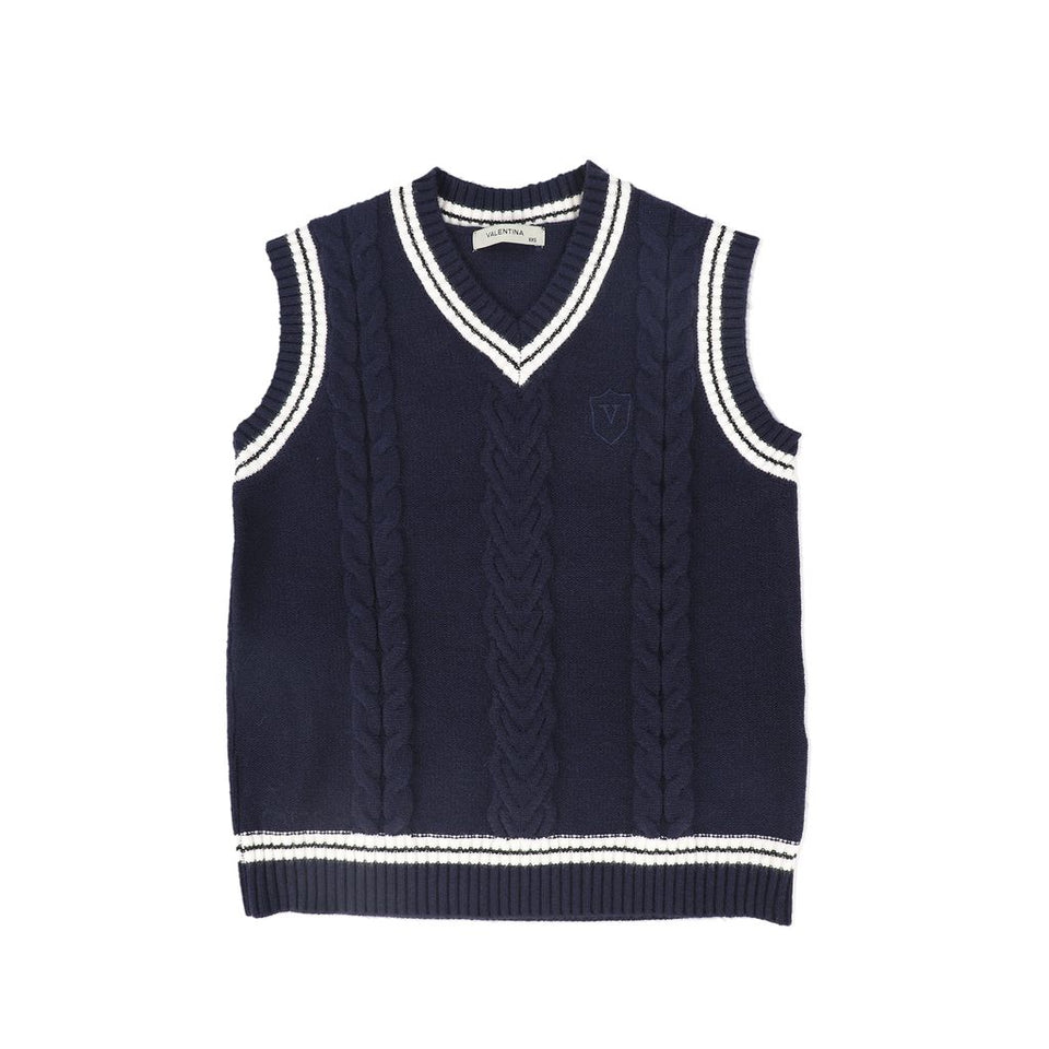 Valentina Navy Cable Knit Flower Vest
