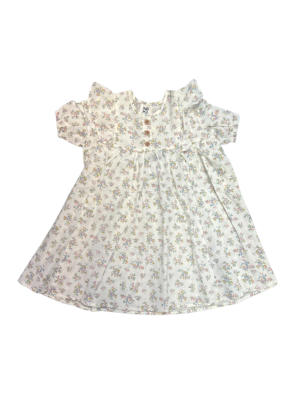 Noma Pink Floral Dress with Shoulder Frill- Short Sleeve