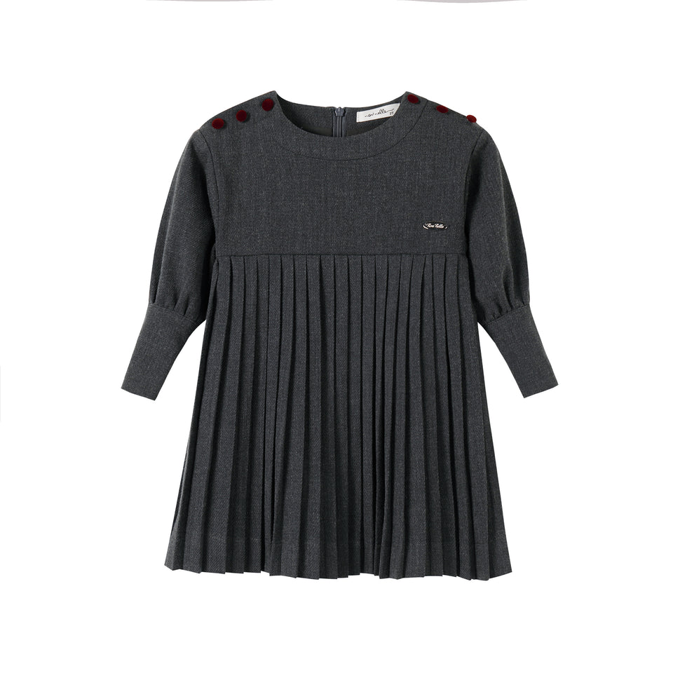 Nou Nelle Dark Grey Pleated Button Dress