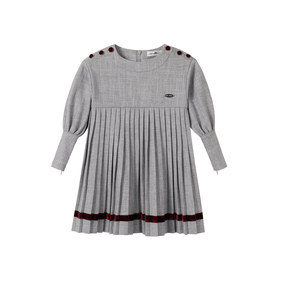 Nou Nelle Light Grey Pleated Button Dress