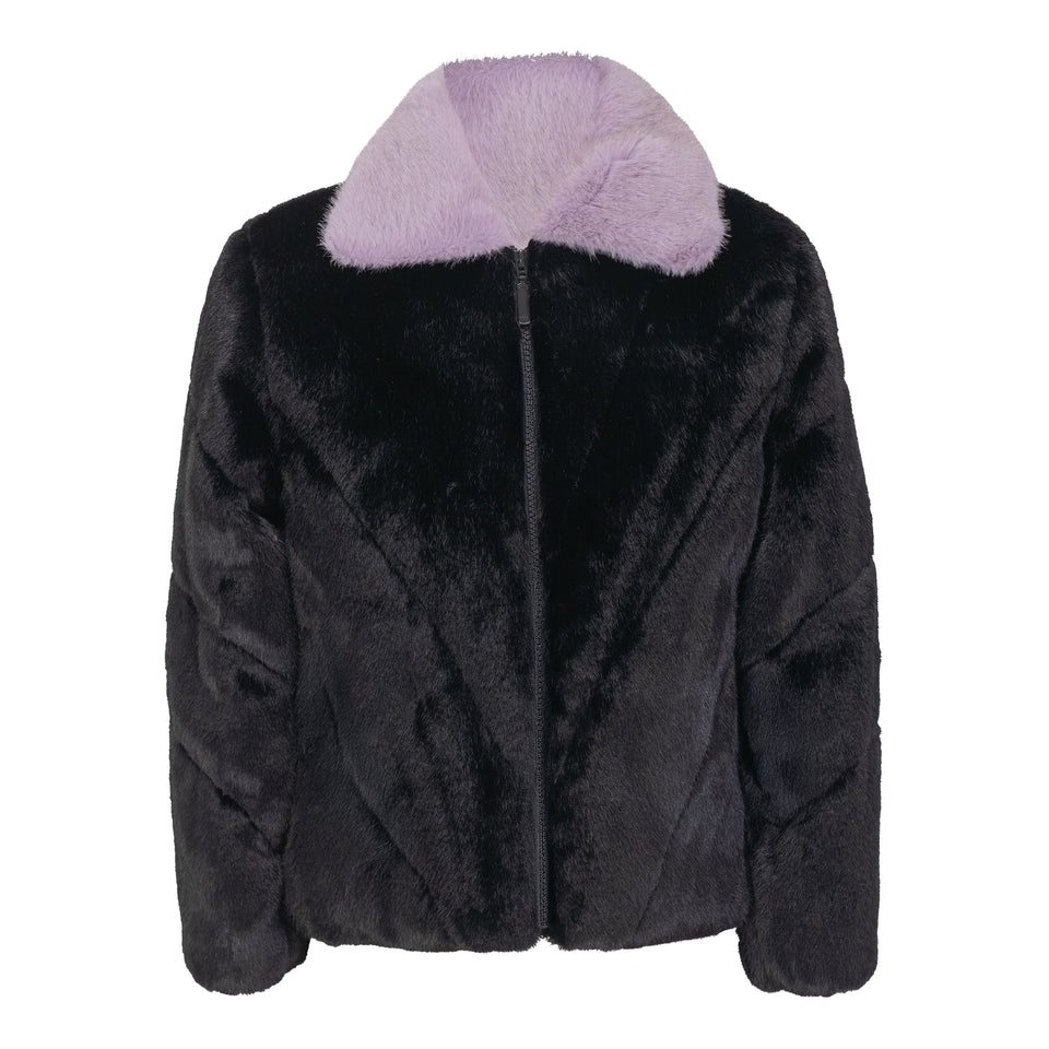 Mantel Black/Lilac Quilted Lilac Collar Fur Jacket