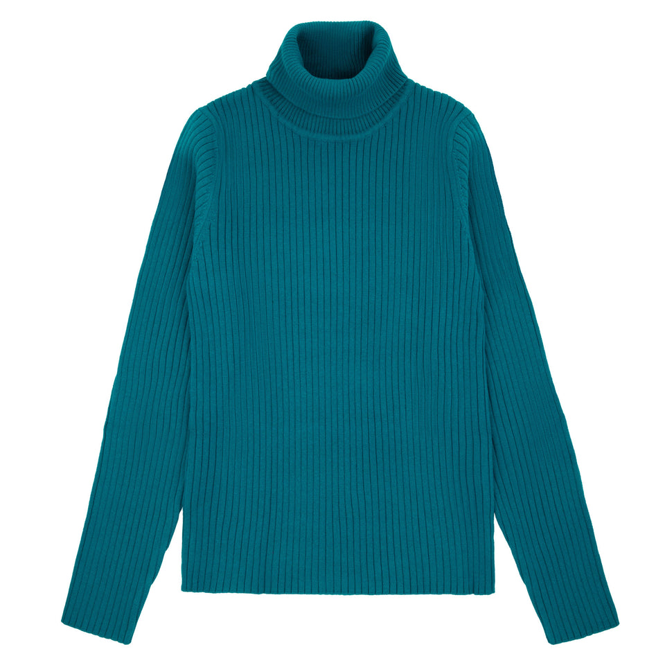 Marli Riches Teal Rib Solid Turtleneck