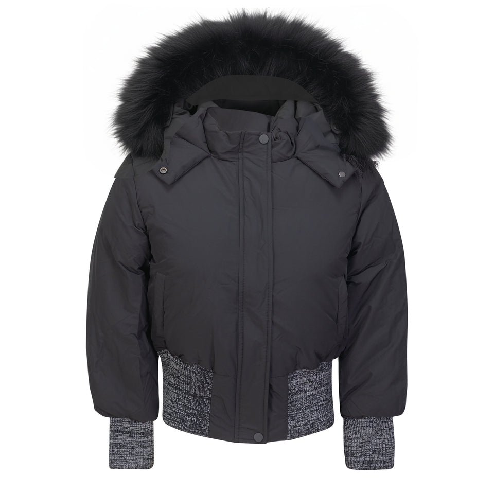 Mantel Black/White Rib Mix Border Winter Jacket
