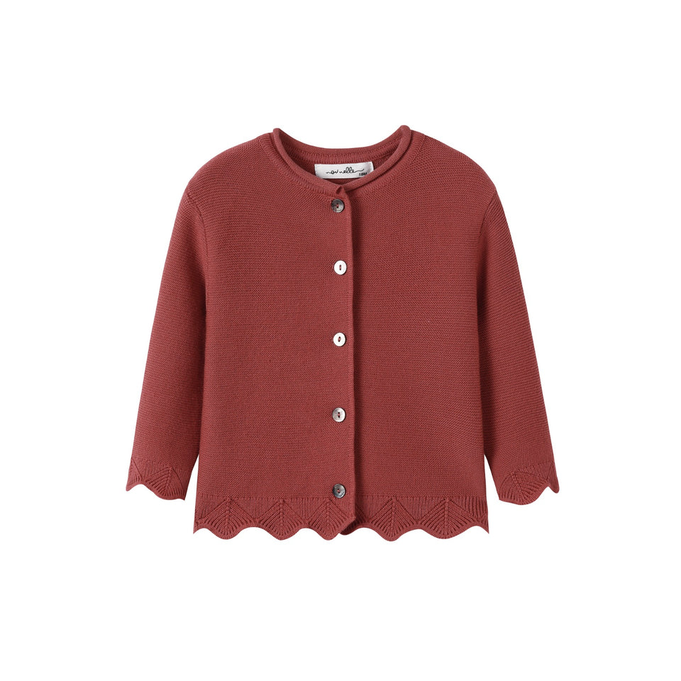 Nou Nelle Rust Scallop Cardigan