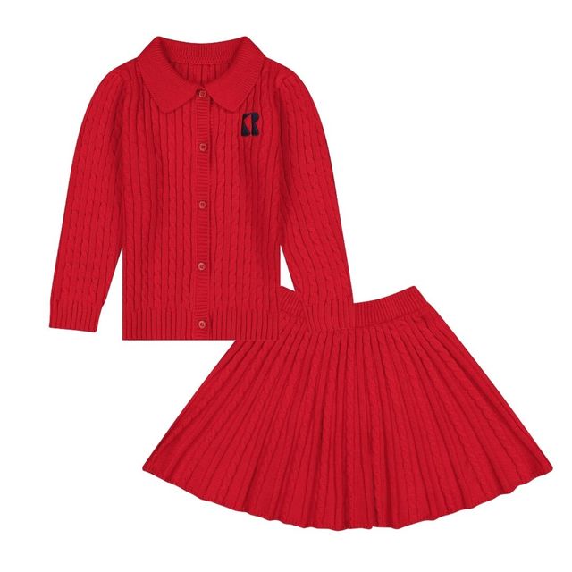 Retrokid Aspen Red Cable Knit Skirt Set