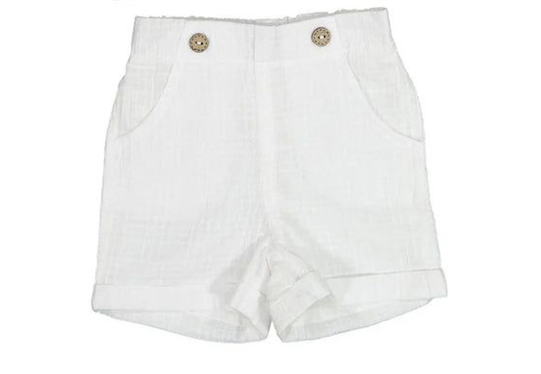 Noma White Scrunched Linen Shorts with Button Detail