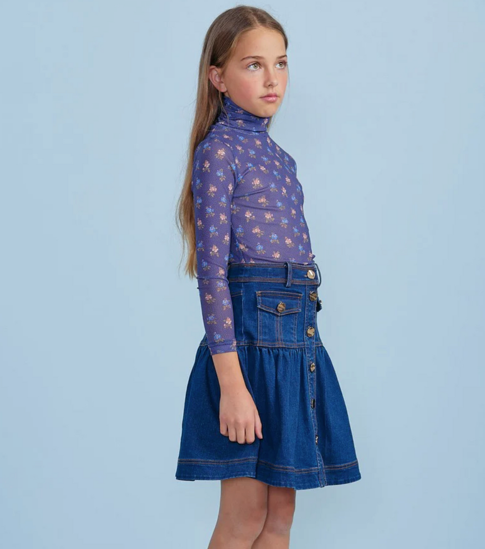 Petite Amalie Navy Floral Turtleneck