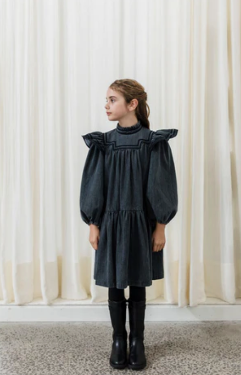Petite Amalie Washed Black Denim Dress