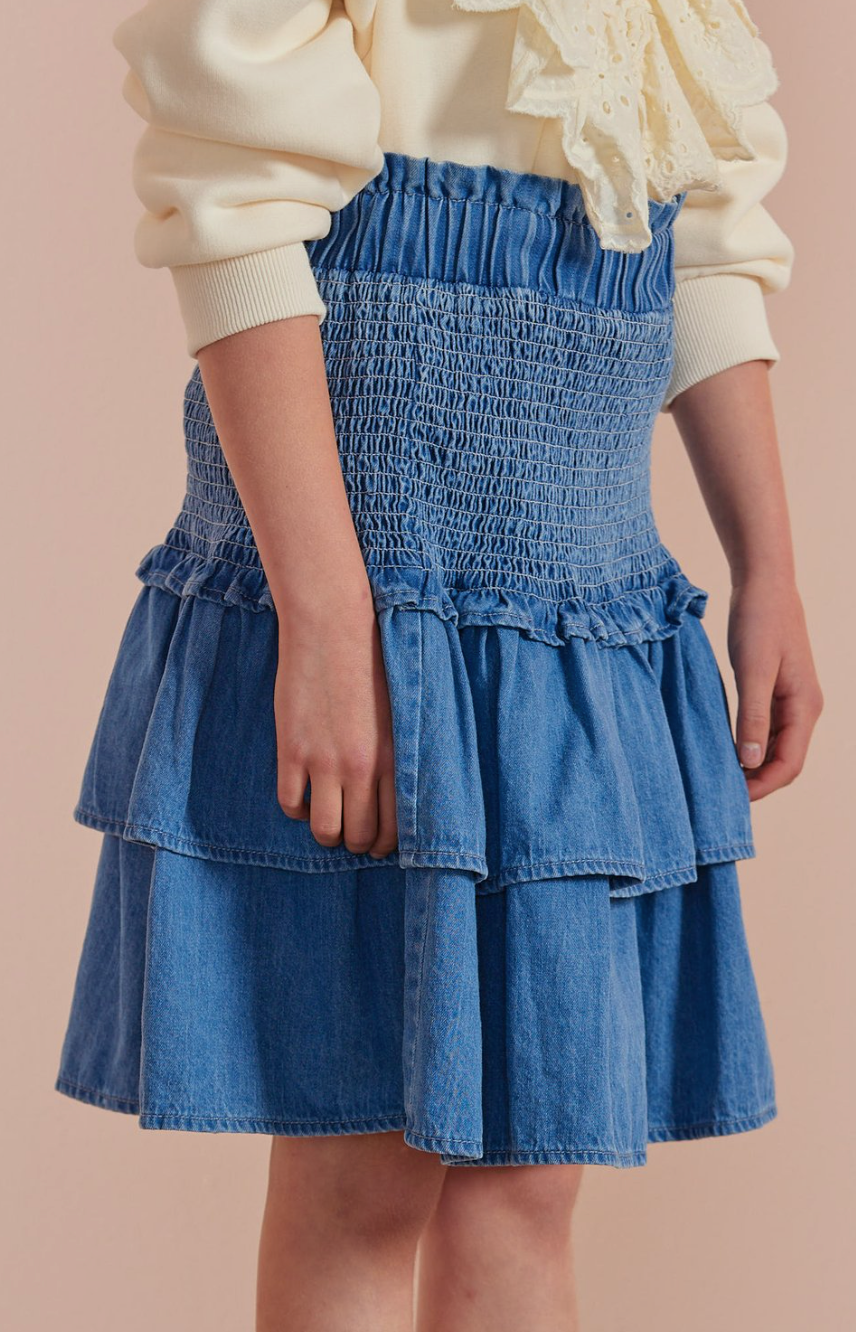 Petite Amalie Blue Denim Ruched Top Skirt