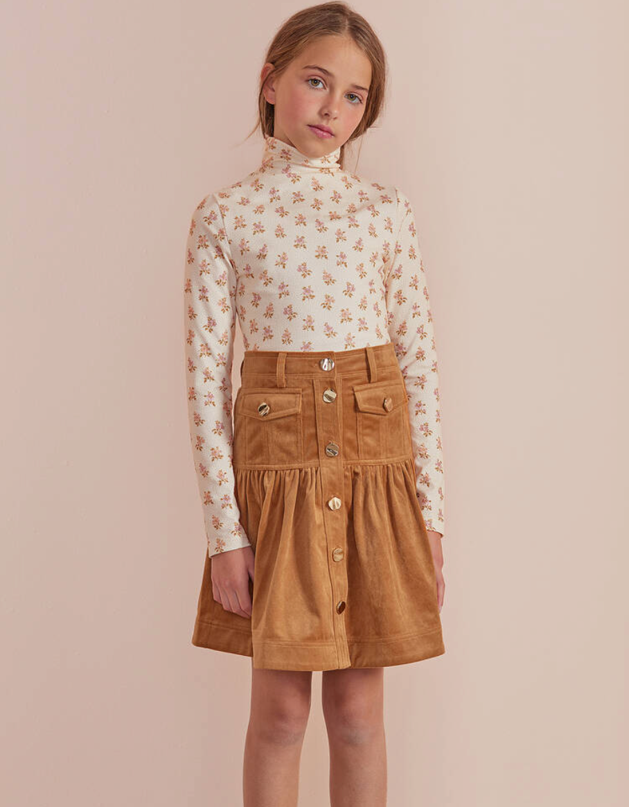Petite Amalie Mustard Corduroy Skirt with Gold Buttons
