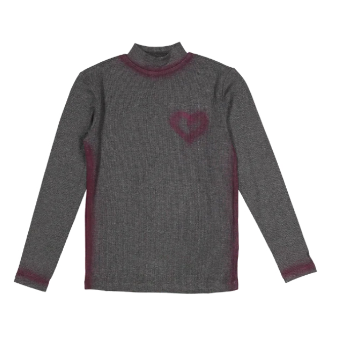 Noname Grey Mockneck tee with Pink heart