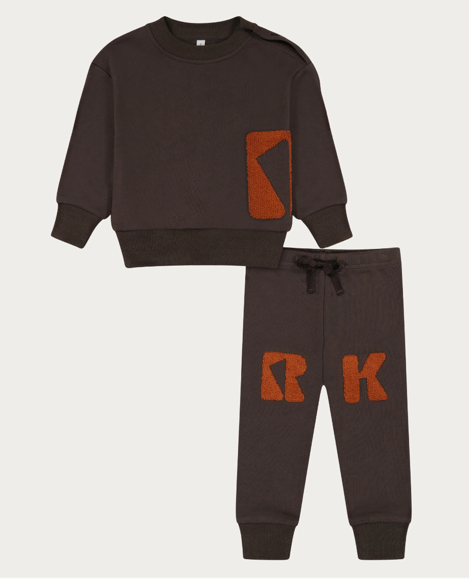 RetroKid Grey Sweatset with Orange Fuzzy Logo