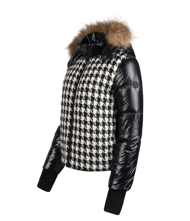 Manteau Jr Black/White Houndstooth and Fur Reversible Coat