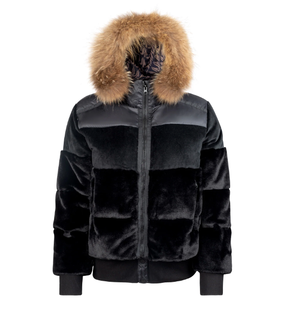 Manteau Jr Black Velvet/Fur Teen Ribbed Waist Coat
