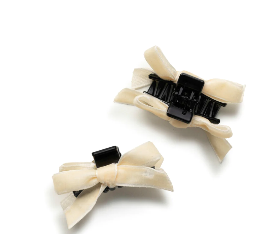 Halo Luxe Ivory Velvet Bow Mini Claw Clip Set