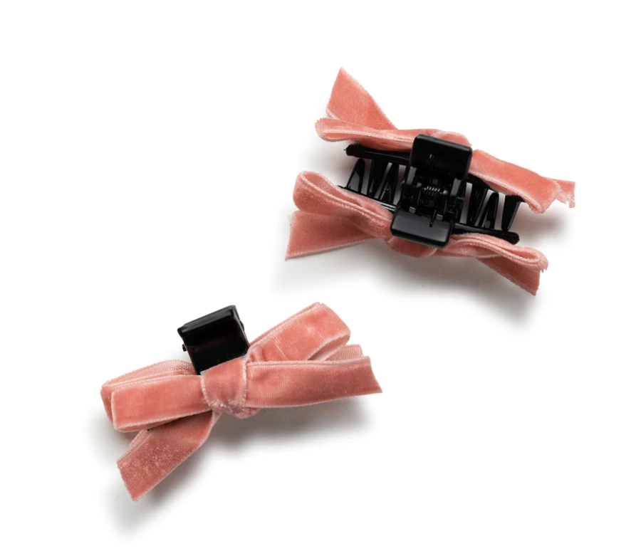 Halo Luxe Pink Velvet Bow Mini Claw Clip Set