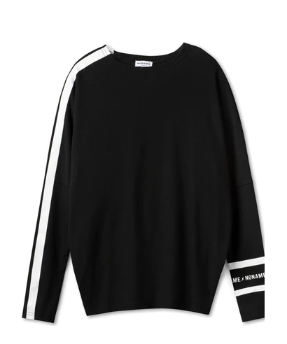 Noname Black Batwing Tee with White Stripes