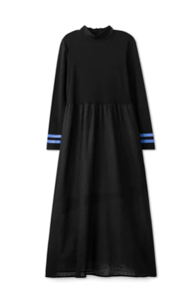 Noname Black Maxi Dress with Blue Stripe Cuff