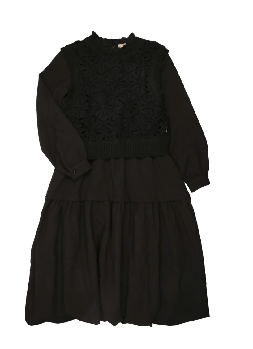 Prairie Black Dress with Crochet Vest Set