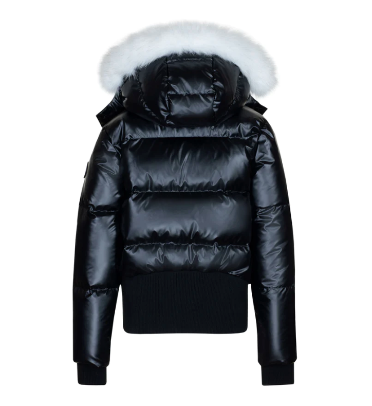 Ellabee Black Shiny Puffer Coat with White Fur